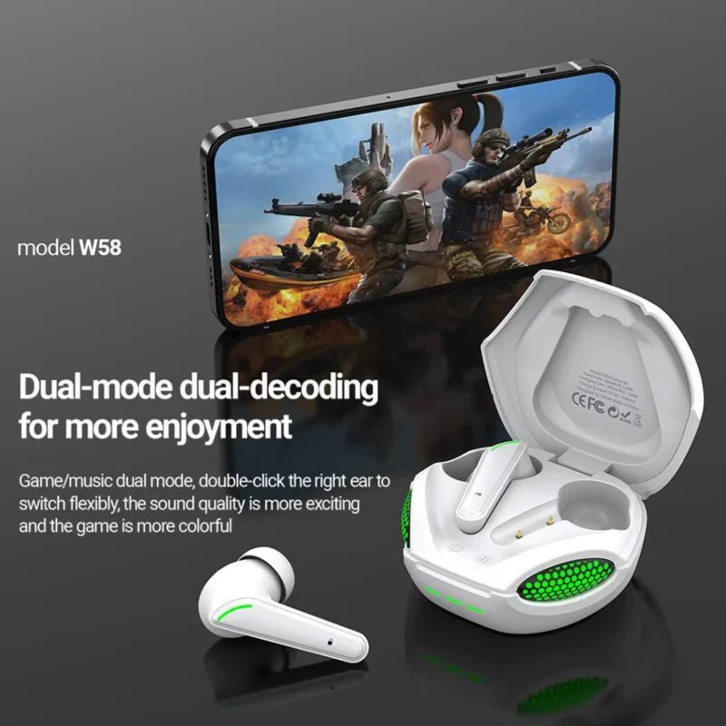 TWS Wireless Gaming Headset HiFi Stereo Sound with Low Latency Mode