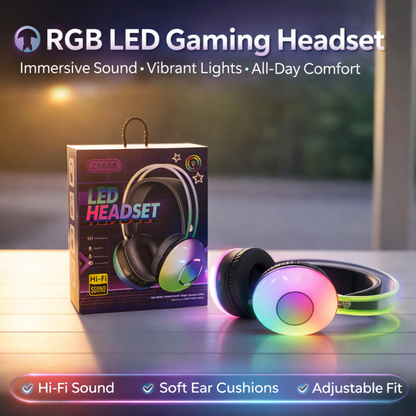 LED Wireless Headset Hi-Fi Stereo Sound with RGB Lighting