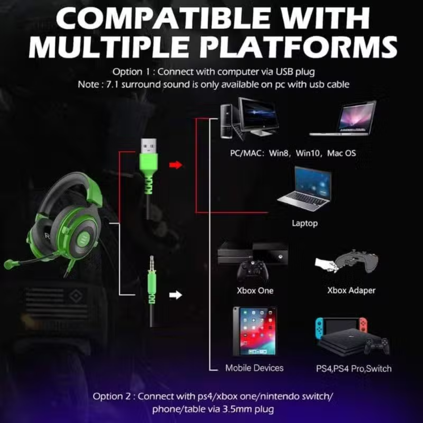 EKSA Pro 2-in-1 Gaming Headset 7.1 Surround Sound – Immersive Audio for Gamers