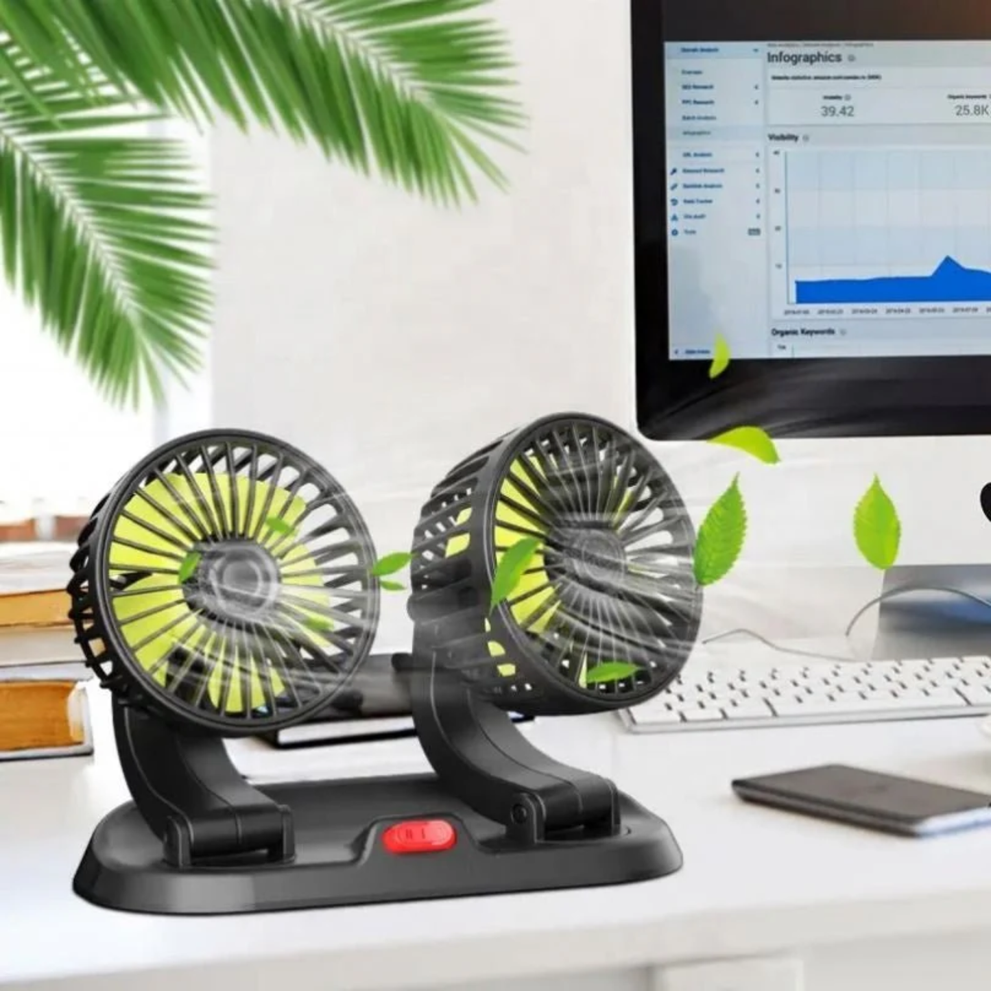 Double Headed Vehicle Fan (CIC922) Powerful Dual Cooling for Car and Desk Use